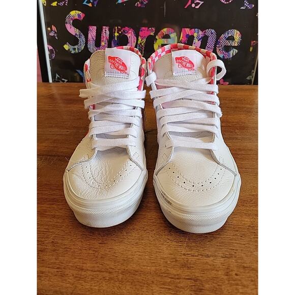Vans Sk8-Hi Leather High Top White Pink Skateboard Sneaker Men Sz 7.5 Women Sz 9 - Picture 13 of 13
